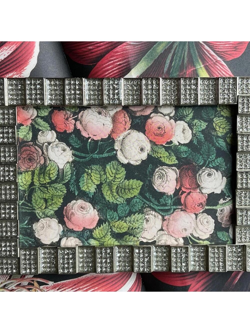 John Derian SILVER Framed Peonies Pink Red Garden Green Floral Love Bling Small